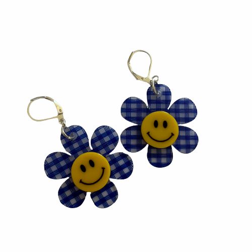 Earrings | Blue Gingham Flower Earrings Earrings Earrings