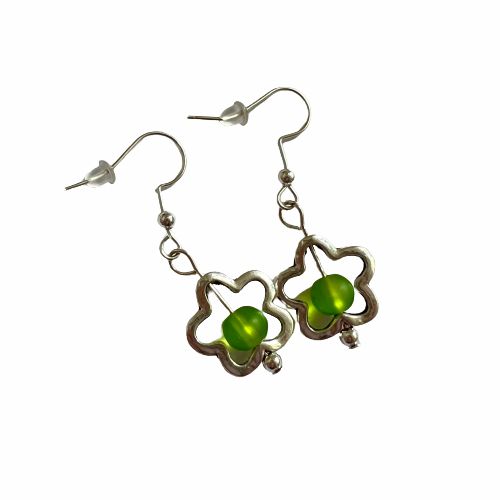 Earrings | Green Silver Flower Earrings Earrings Earrings