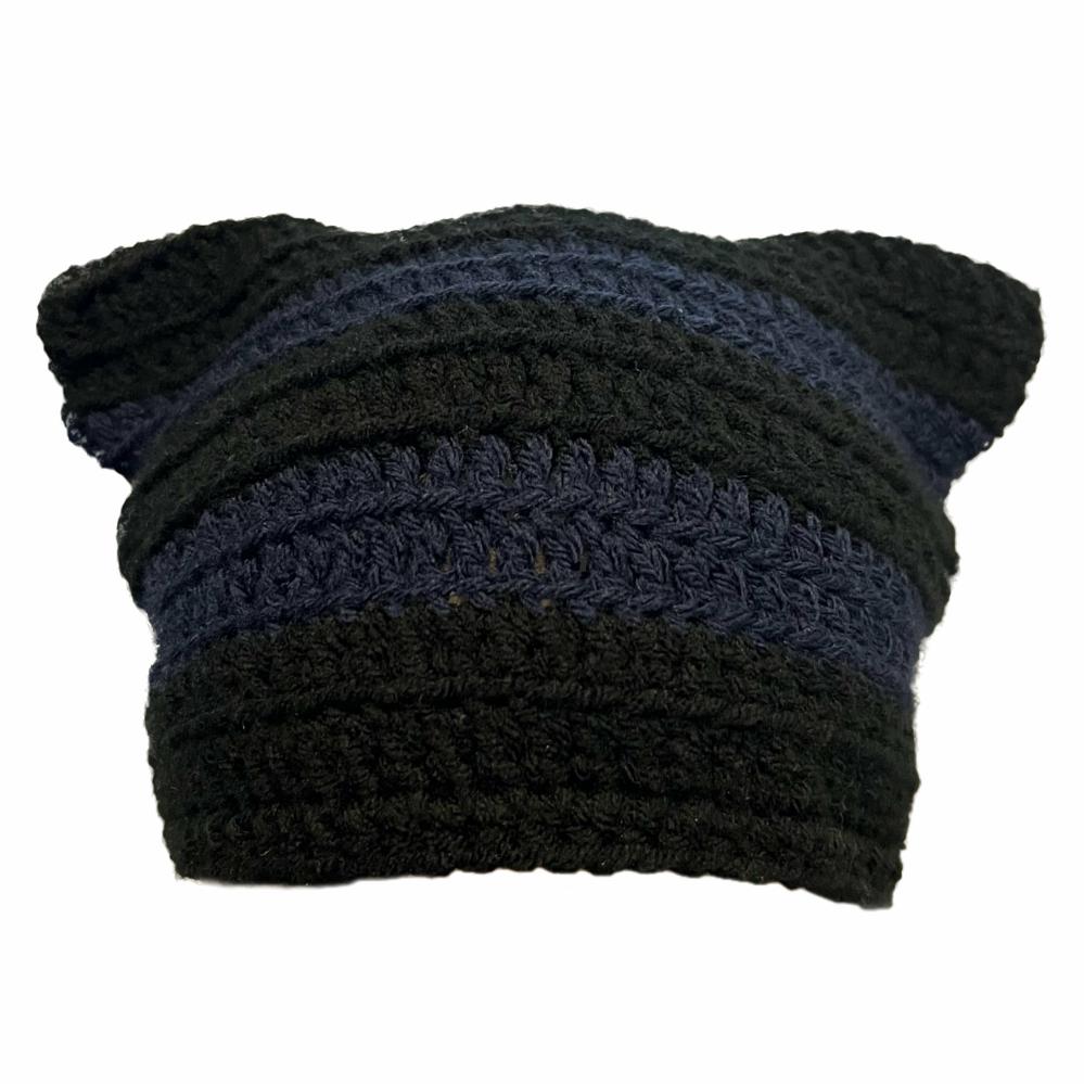 Hats | Black and Navy Cat Hat Crochet Items Hats