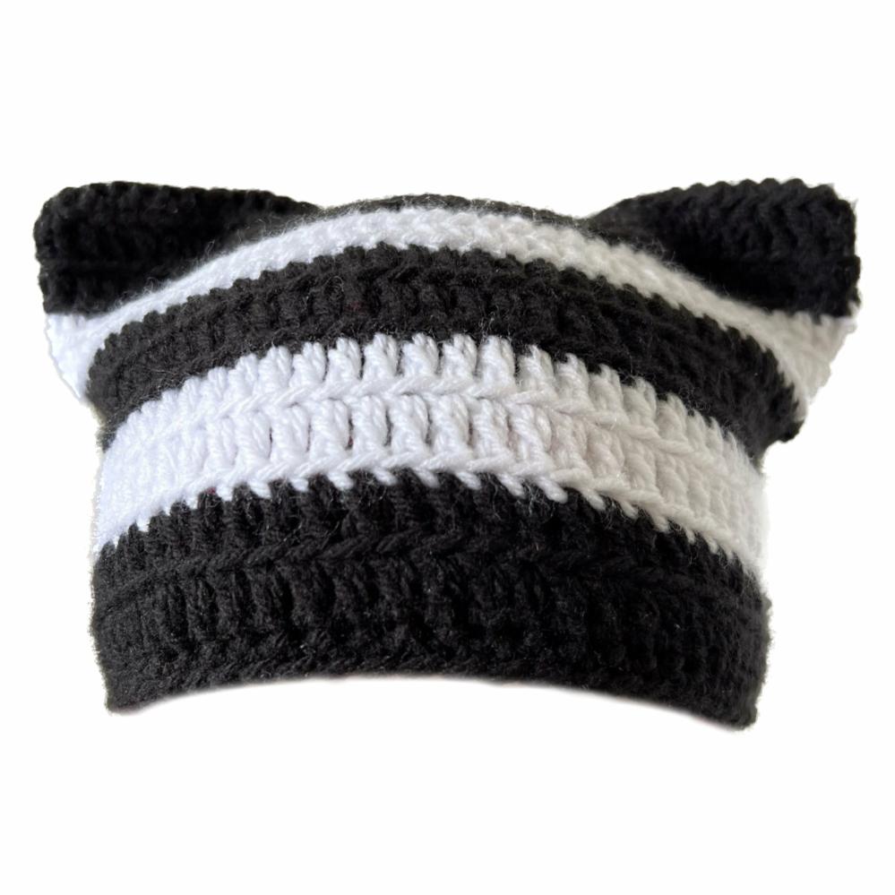 Hats | Black and White Cat Hat Crochet Items Hats