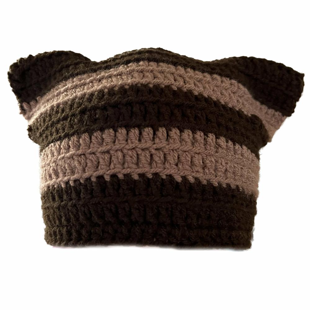 Hats | Brown and Mocha Cat Hat Crochet Items Hats