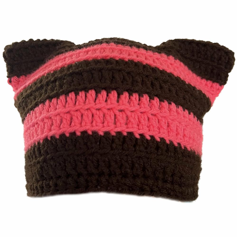 Hats | Brown and Pink Cat Hat Crochet Items Hats