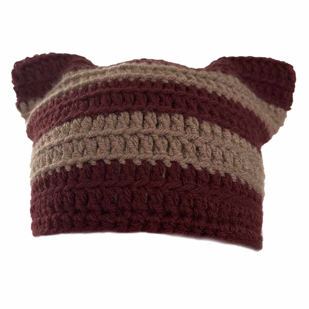 Hats | Burgundy and Cocoa Cat Hat Crochet Items Hats