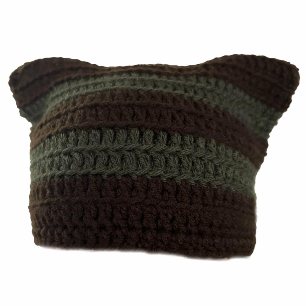 Hats | Dark Green and Brown Cat Hat Crochet Items Hats