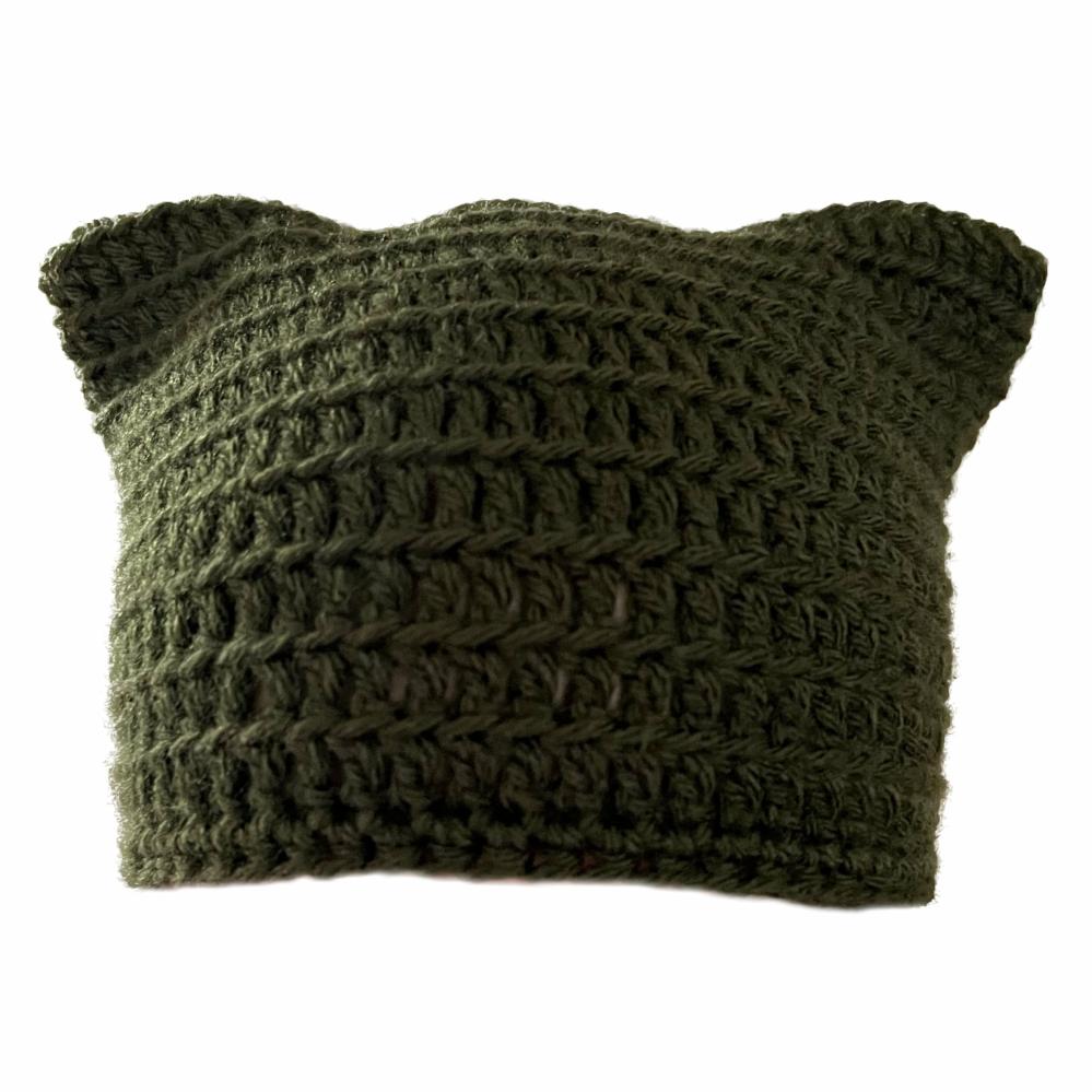 Hats | Dark Green Cat Hat Crochet Items Hats