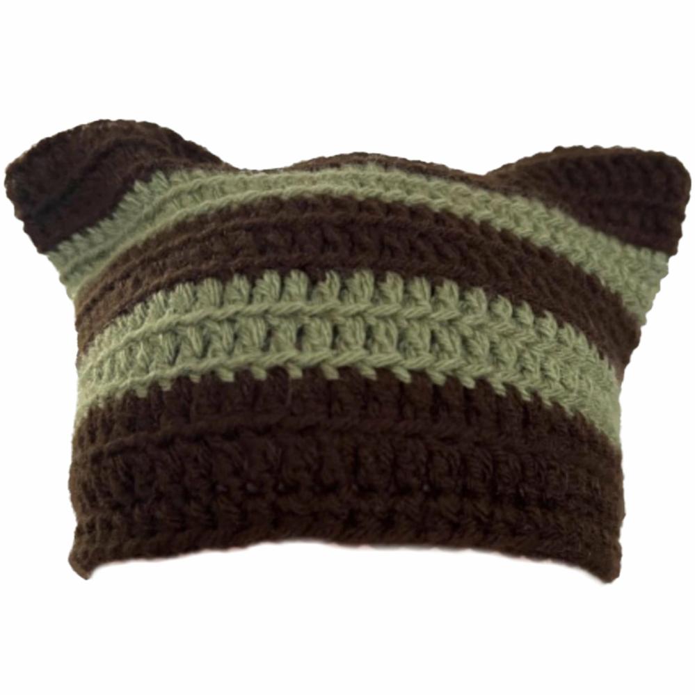 Hats | Green and Brown Cat Hat Crochet Items Hats