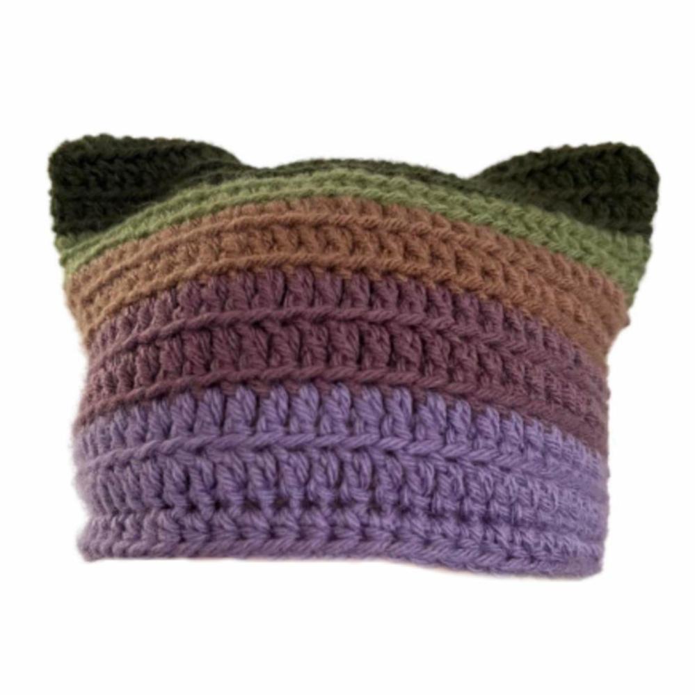 Hats | Green and Purple Cat Hat Crochet Items Hats