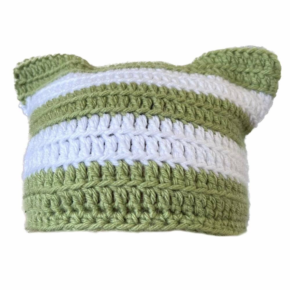 Hats | Green and White Cat Hat Crochet Items Hats