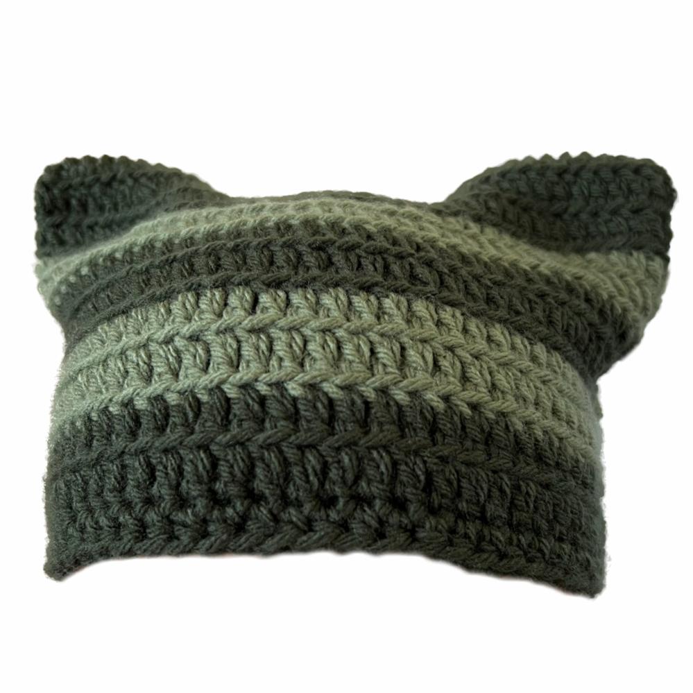 Hats | Green Striped Cat Hat Crochet Items Hats