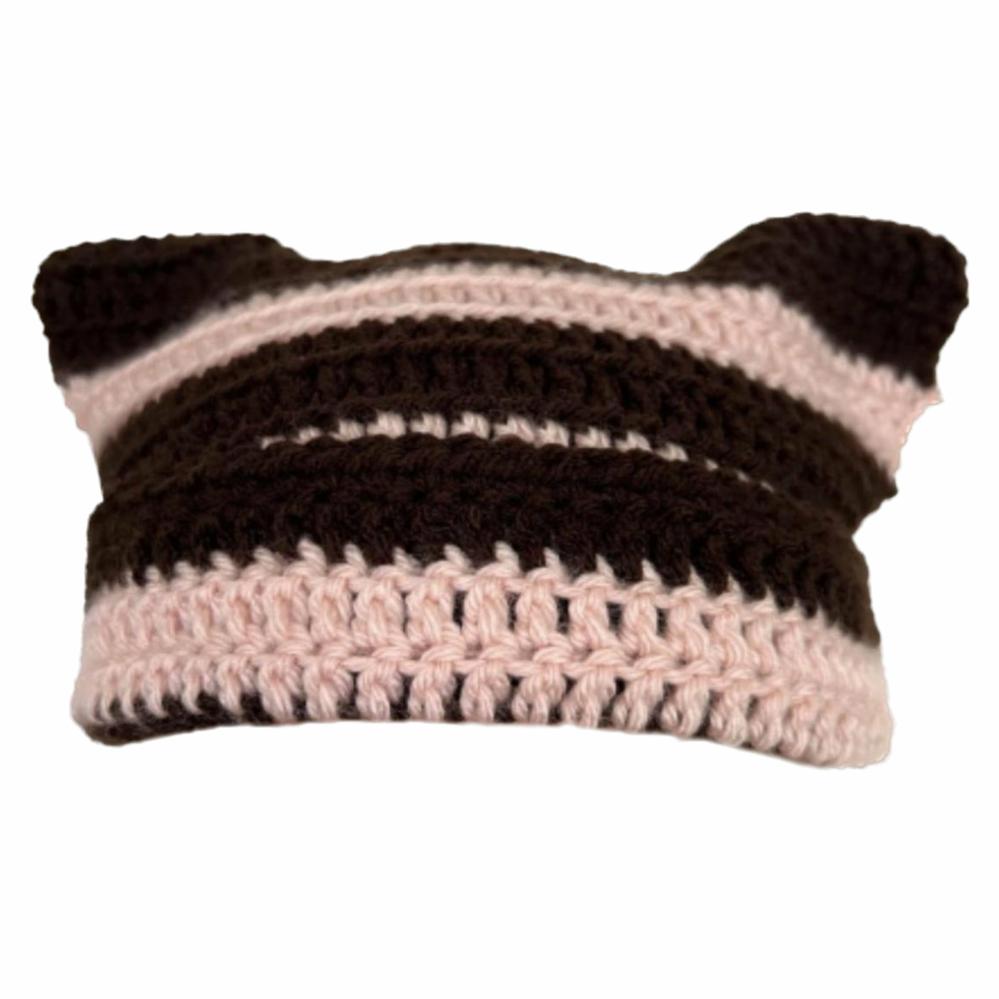 Hats | Long Brown and Pink Cat Hat Crochet Items Hats