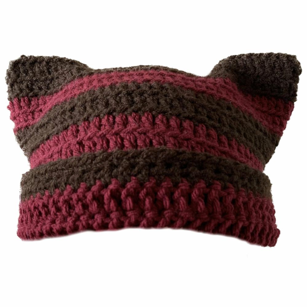 Hats | Long Red and Brown Cat Hat Crochet Items Hats