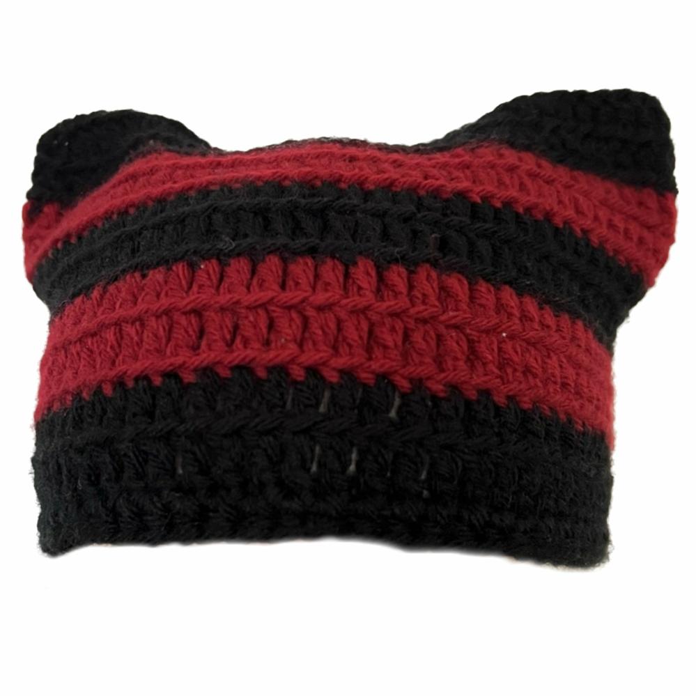 Hats | Red and Black Cat Hat Crochet Items Hats