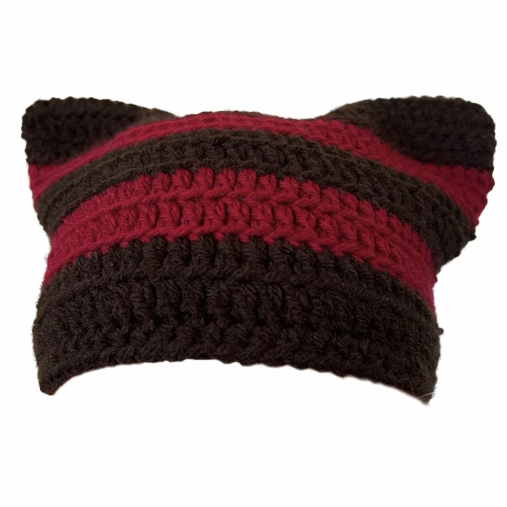 Hats | Red and Brown Cat Hat Crochet Items Hats