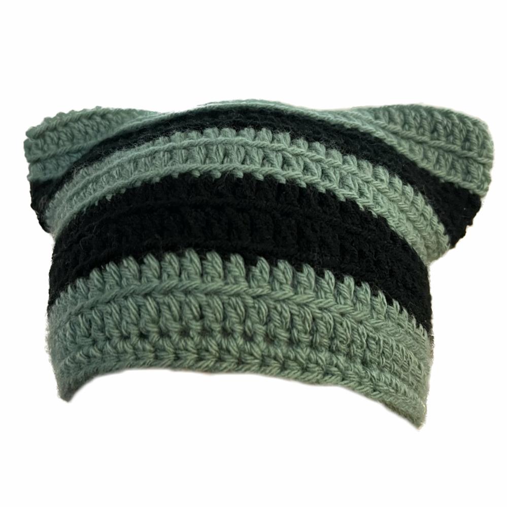 Hats | Sea Foam Green and Black Cat Hat Crochet Items Hats