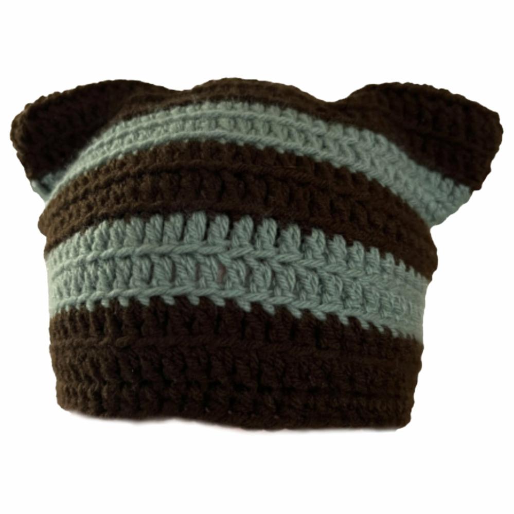 Hats | Sea Foam Green and Brown Cat Hat Crochet Items Hats