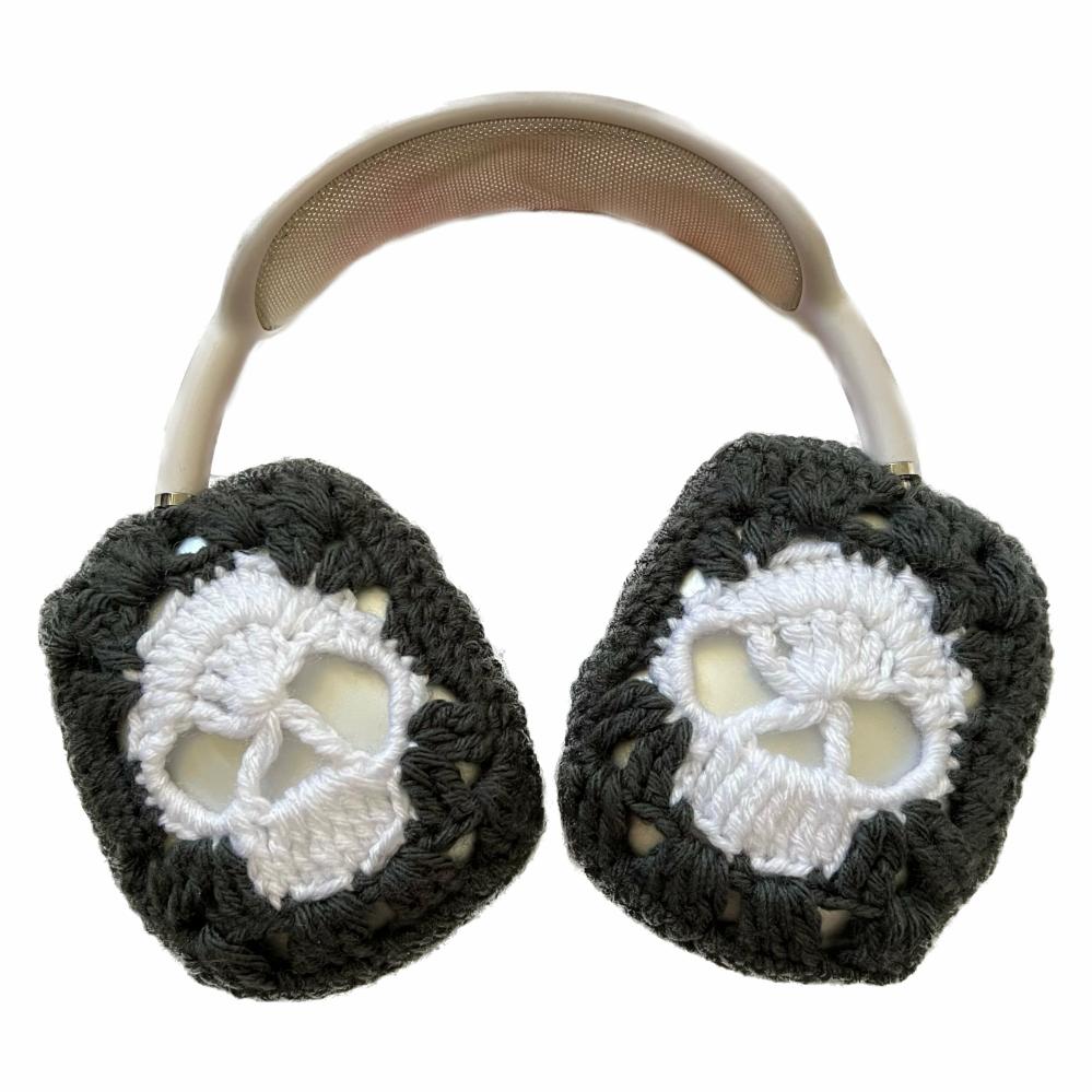 Headphone Covers | Grey Crochet Skull Headphone Cover Crochet Items Headphone Covers