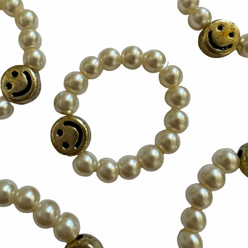 Pearl Rings | Gold Smiley Face Pearl Ring Ring Pearl Rings