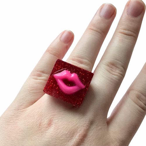 Resin Rings | Red Lips Glitter Ring Resin Rings Resin Rings