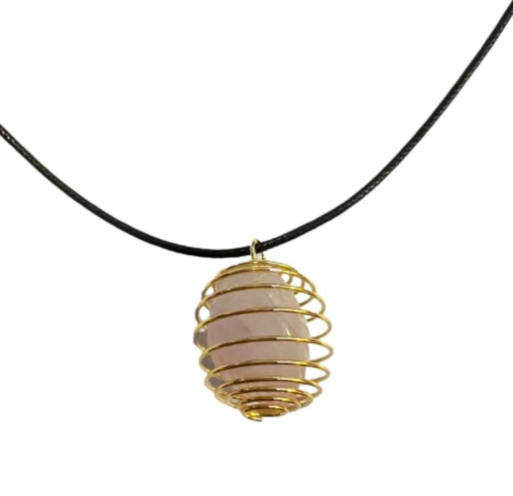 Wire Wrapped Necklaces | Gold Rose Quartz Wrapped Necklace Necklaces Wire Wrapped Necklaces