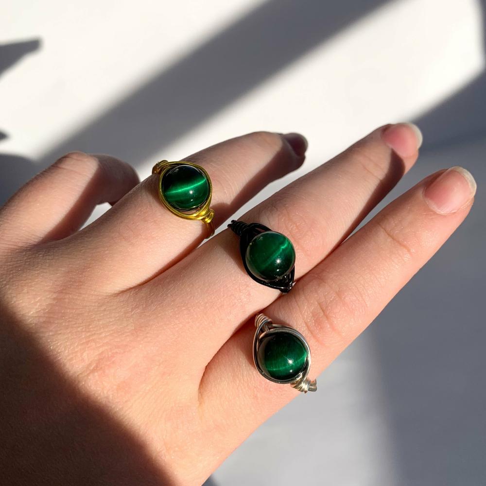 Wire Wrapped Rings | Green Tigers Eye Wire Wrapped Ring Ring Wire Wrapped Rings