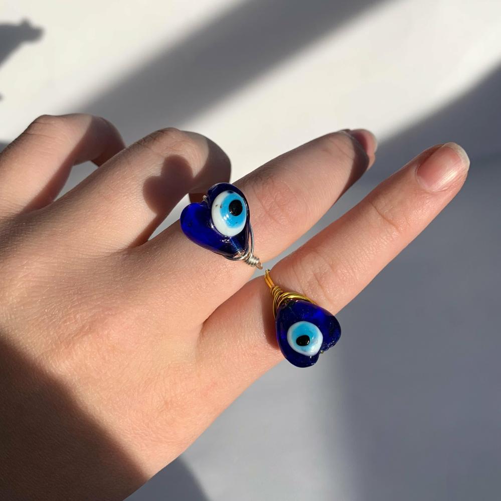 Wire Wrapped Rings | Heart Evil Eye Ring Ring Wire Wrapped Rings